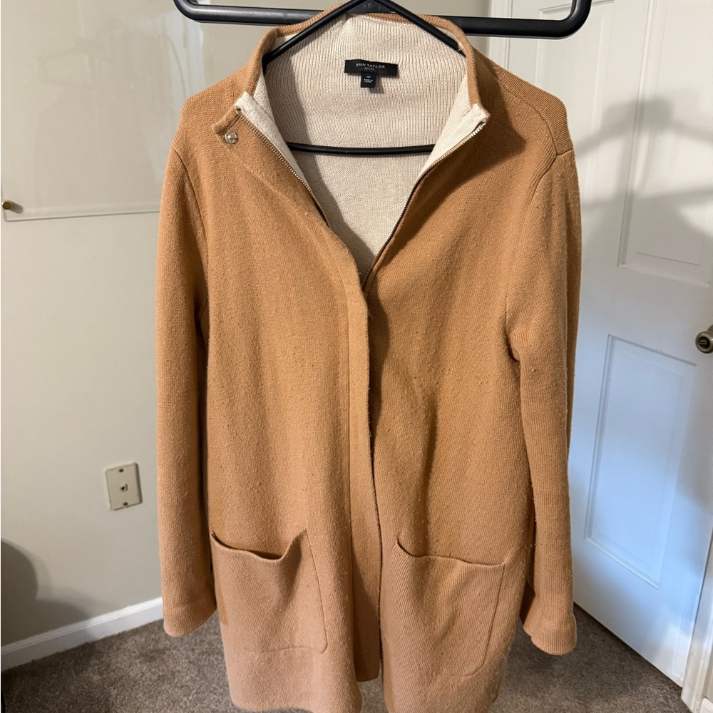 Ann Taylor Camel Zip-Up Sweater